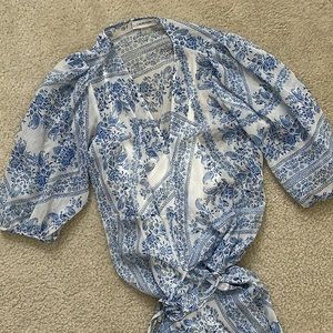 Calvin Klein Blue and White Paisley Wrap Dress